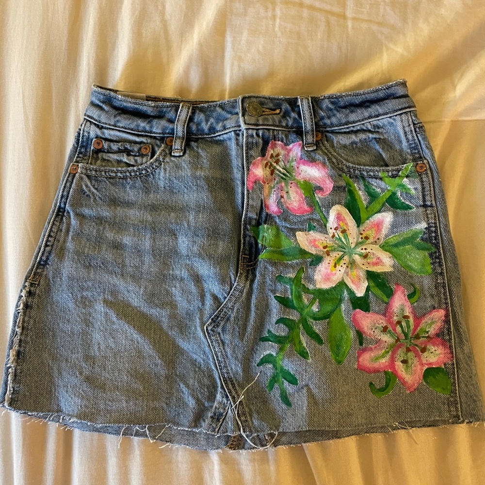 American Eagle Outfitters Painted Blue Floral Mini Skirt